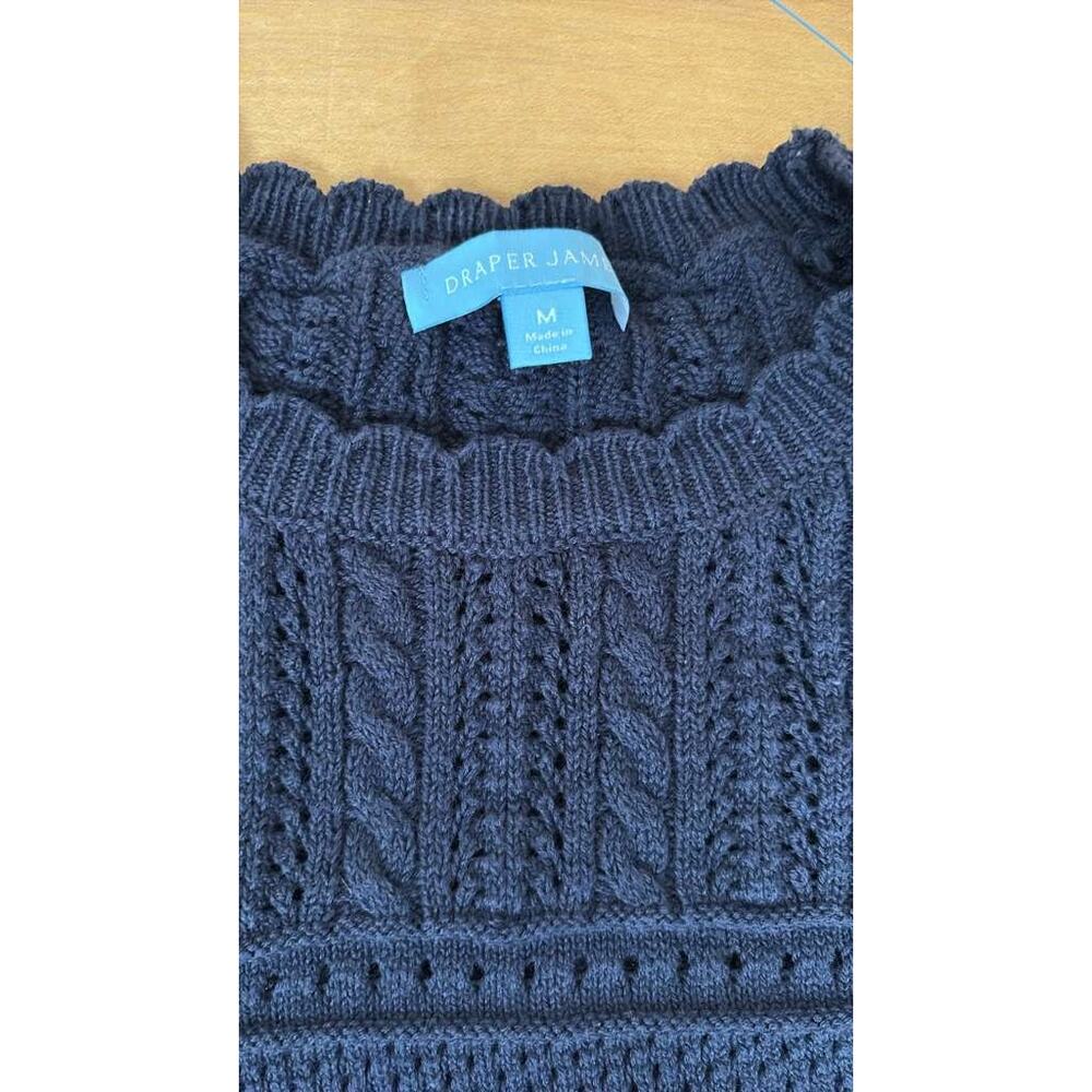 Draper James Navy Blue Pointelle Cable Knit Puff Sleeve Sweater - Size M - Picture 4 of 5